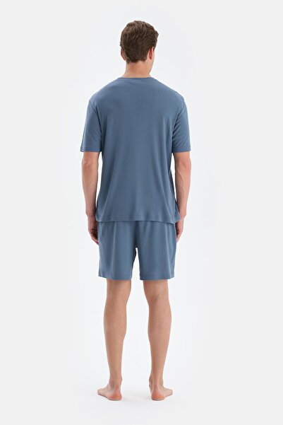 Dagi Mavi Dikiş Detaylı Kısa Kollu Tişört Şort Pijama Takımı