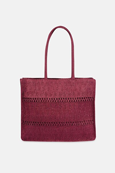 Dagi Plum Women's Textured Straw Beach Bag