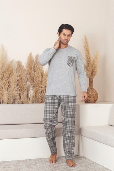 Sude HOMEWEAR Férfi kockás zsebes hosszú ujjú pizsama szett