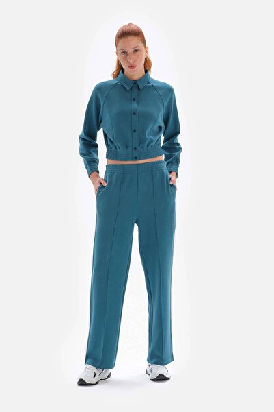 Dagi Jachetă Petrol de damă cu nasturi Cupro