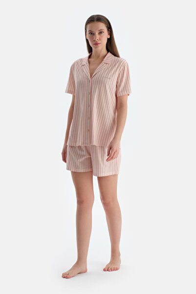 Dagi Set de pijamale, cămașă modal din bumbac pieptănat cu dungi roz deschis