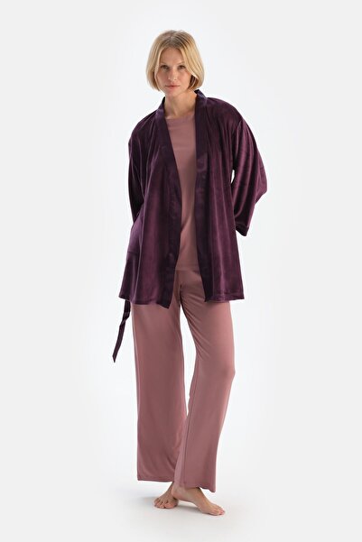 Dagi Velvet Plum Satin Dressing Gown