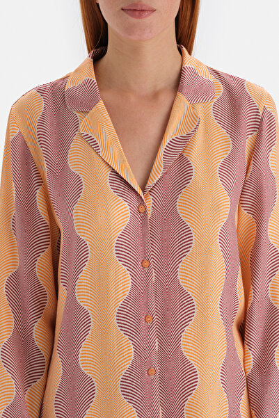 Dagi Sarı Simli Uzun Kol Saten Gömlek