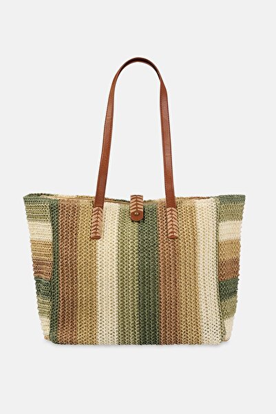 Dagi Multicolor Women's Stripe Patterned Straw Beach Bag