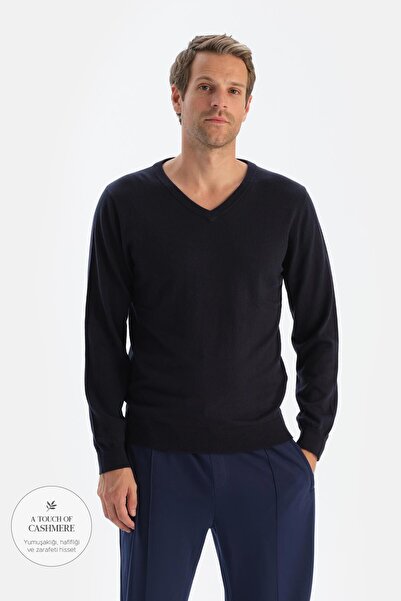 Dagi Antrasıt Erkek Kaşmir Karışımlı V Yaka Triko