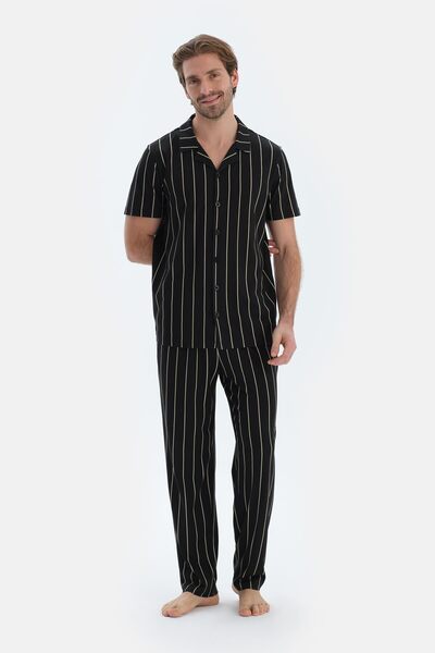 Dagi Set de pijamale cu pantaloni de cămașă cu mânecă scurtă cu imprimeu linie neagră