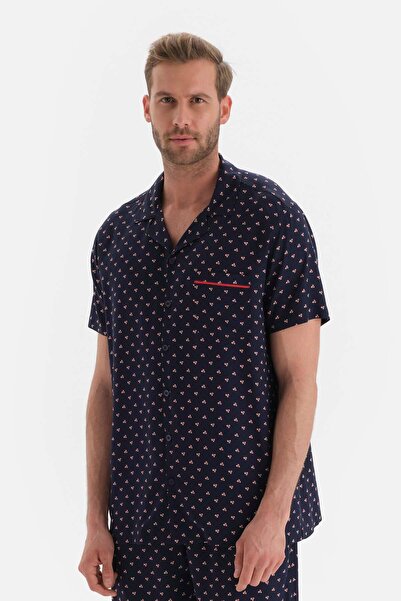 Dagi Μπλε κοντομάνικο πουκάμισο με γιακά από βισκόζη