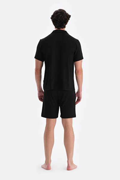Dagi Shirt Collar Black Shorts Pajama Set