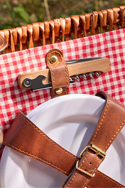 Perotti Cestino Italy 4 Kişilik Hasır, Ekose Desen Astarlı, Aksesuar Sepeti Ile Taşınabilir Piknik Sepeti