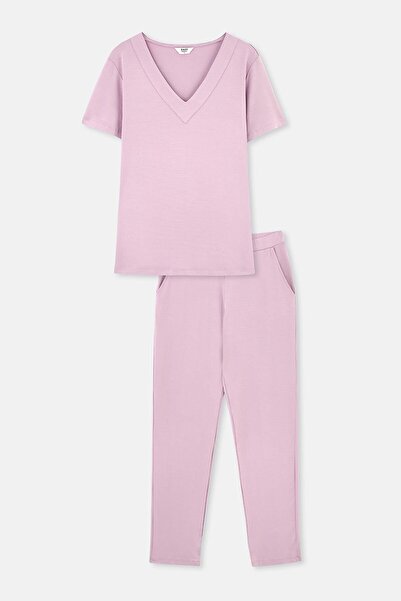 Dagi Σετ πιτζάμες από βισκόζη Dusty Rose με λαιμόκοψη V