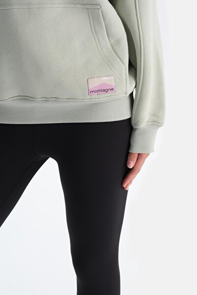 Dagi Mint Green Women's Back Printed Hooded Sweatshirt