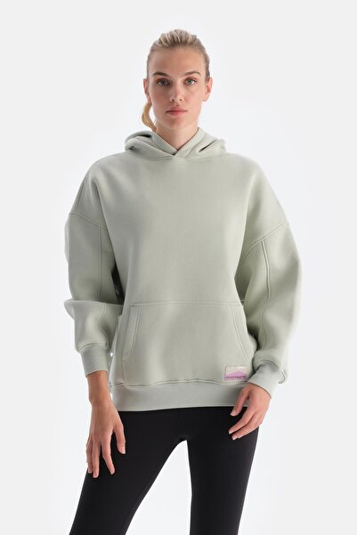 Dagi Mint Green Women's Back Printed Hooded Sweatshirt