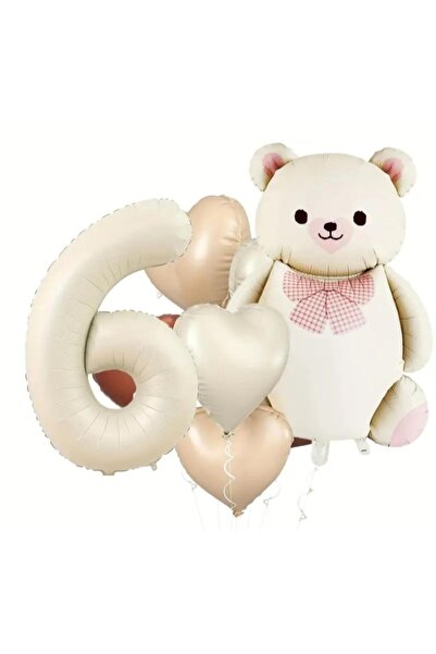 SİNDA Krem Renk Papyonlu Ayı Doğum Günü Partisi Konsepti - Bej, krem ve Çikol...