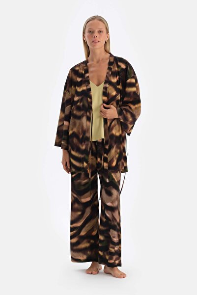 Dagi Pantaloni maro cu model țesut, pantaloni de pijama