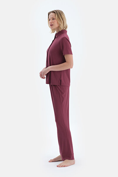 Dagi Claret Red Basic Shirt Pants Pajama Set