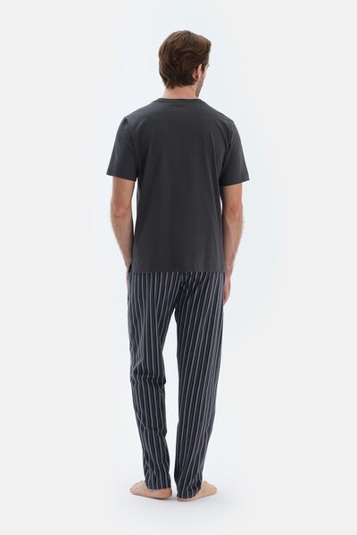 Dagi Σετ πιτζάμα με στάμπα καπνιστό κοντομάνικο Crew Six Line Metraj