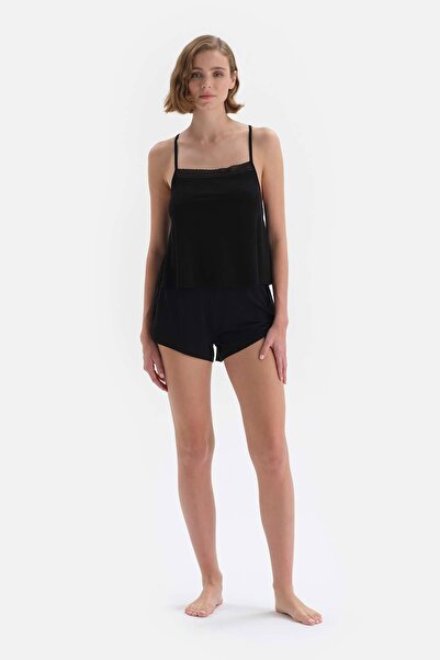 Dagi Set de pijamale tricotate cu bretele negre