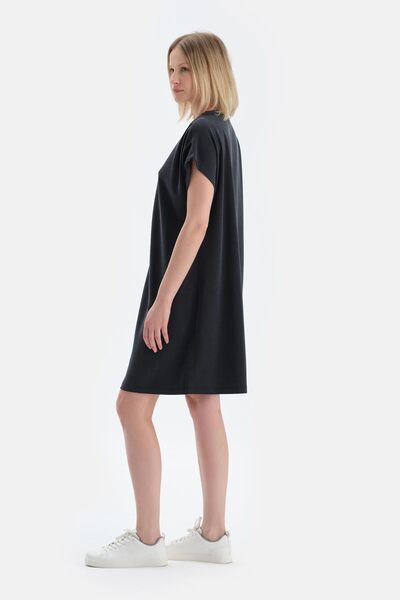 Dagi Black Off Shoulder Short Sleeve Modal Dress