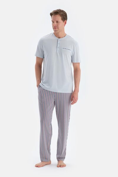 Dagi Light Gray Patch and Floto Pocket Detailed T-Shirt Pants Pajama Set