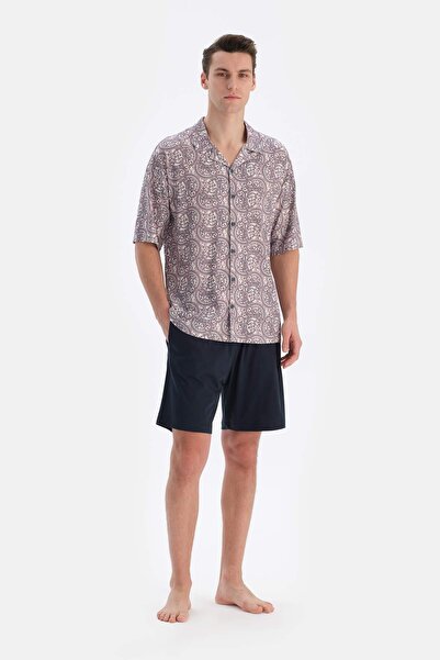 Dagi Multicolor Shirt Collar Short Sleeve Patterned Modal Pajama Set