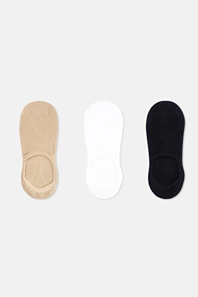 Dagi White-Black-Tan Women's 3-Piece Invisible Socks