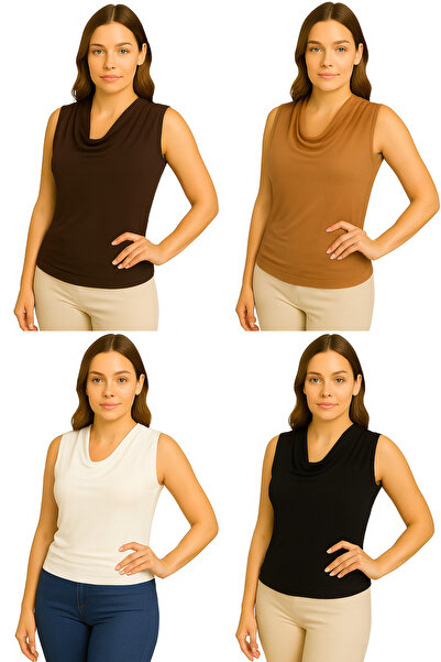 ingegno Body Gathered Zero Sleeve Draped Collar Viscose Badi 4 Piece