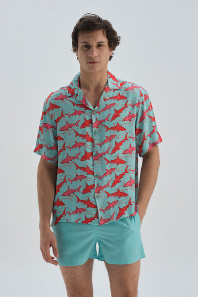 Dagi قميص أخضر منقوش بأكمام قصيرة