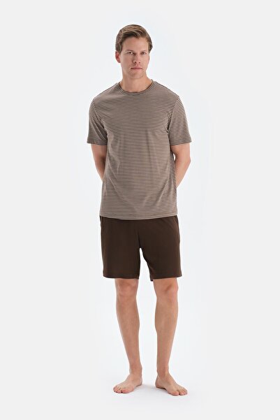 Dagi Set de pijamale cu mâneci scurte cu dungi maro deschis