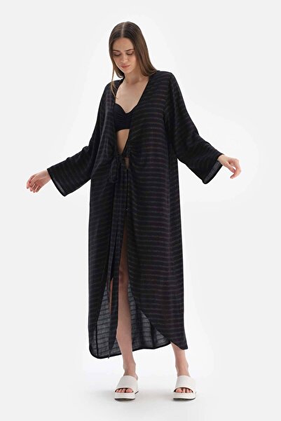 Dagi Black Long Sleeve Viscose Kimono