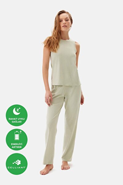 Dagi Set de pijamale Celliant cu bretele groase, verde