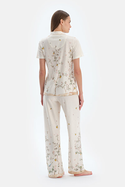 Dagi Ekru Çiçek Desenli Gömlek Pantolon Pijama Takımı