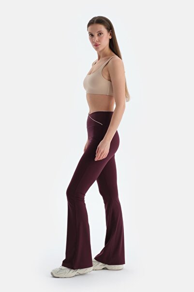Dagi Plum Women's Bell-Bottom Leggings with Waist Piping Detail