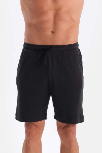 Dagi Black Pocketed Lace-Up Waffle Shorts