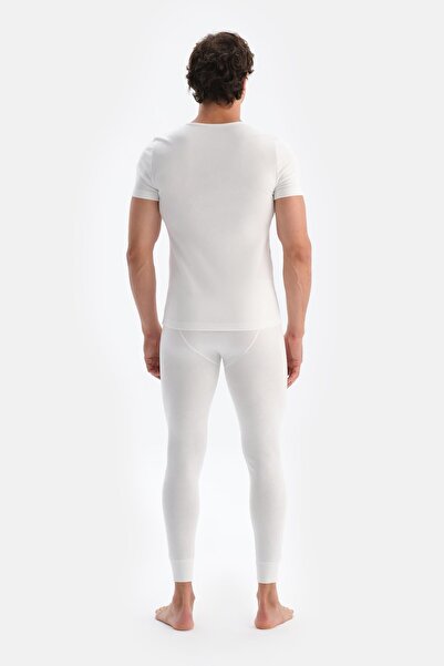 Dagi Ecru V-Neck Short Sleeve Men's Thermal Underwear Single Top