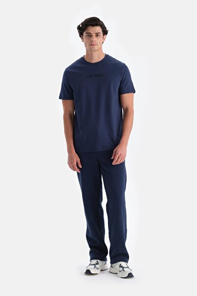 Dagi Navy Blue Men's Sweatpants with Ribbed Trim