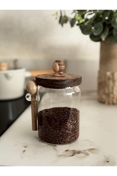 Vovo Concept Akasya Kapaklı Kaşıklı Cam Kavanoz 550ml