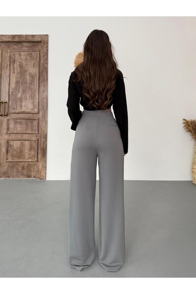 BİKELİFE Women's Light Gray Lycra Palazzo Loose Wide Leg Pants