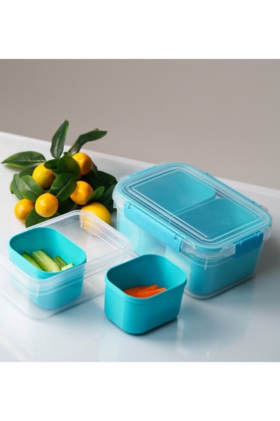 VİALEX Useful Snack Storage Container with 2 Compartments and Gasket, 2 Pieces Blue