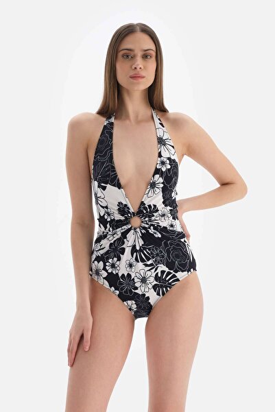 Dagi Μαύρο και άσπρο μαγιό με λαιμόκοψη