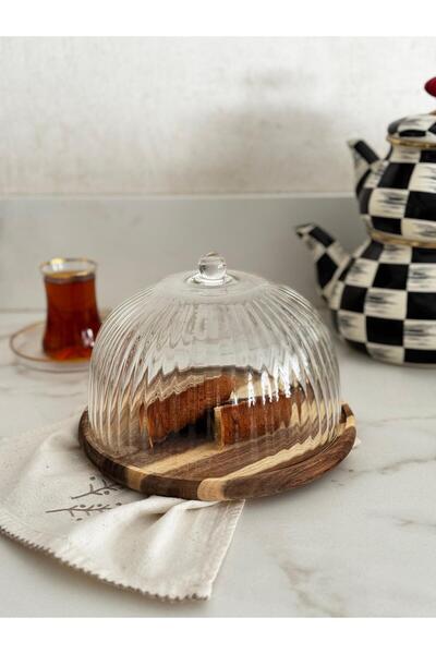 Cake Bell Jar with Acacia Plate Glass Lid (22 cm)