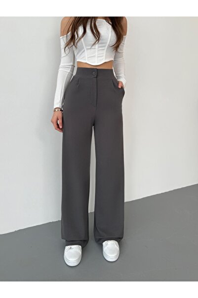 BİKELİFE Dámské šedé kalhoty se širokými nohavicemi Lycra Palazzo