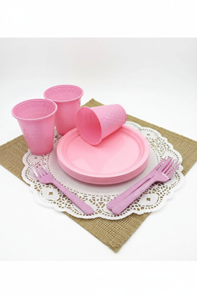 Genel Markalar Tabak Bardak Çatal Set 25 Li Yuvarlak 22 Cm ( Pembe )