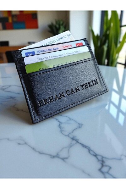 YNS LEATHER Siyah Erkek Cüzdan Isim Baskılı Kişiye Özel