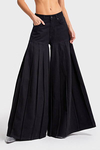 its basic Дамски черни дънки 1w5-1 с кройка „слонски крак“, супер широка кройка, специален дизайн, 100% памук