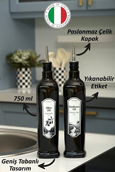 color house Set of 2 750 ml Oil Pot Sauce Bowl Vinegar Bottle Olive Oil Bottle Healthy Dark Glass Sippy-Free Lid