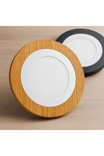 GLOWELL 20 Cm Çap, Günışığı Ahşap Mdf Meşe Kaplama Sıva Üstü Led Armatür, Lambader, Tavan Aydınlatma, 20cm
