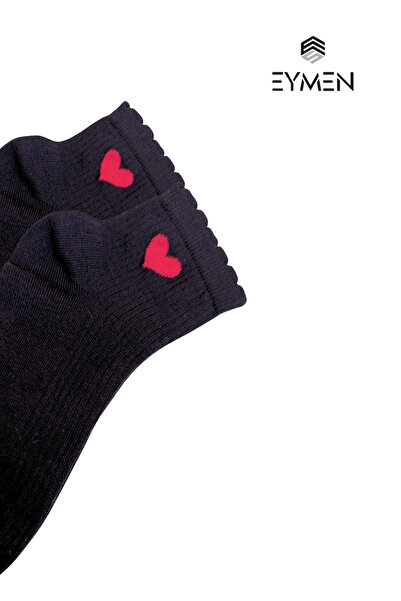 Eymen Socks 6 Çift Siyah Kalp Desenli Yarım Konç Rahat Fitilli Kadın Çorap Pa...