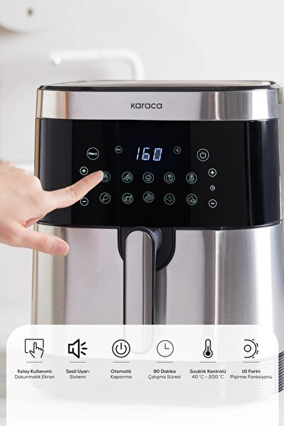 Karaca 10 Farklı Pişirme Modu 9L Smart Screen Geniş Hazne Inox Airfryer 8 Kişilik