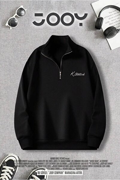 Jooy Company Μαύρο φούτερ με φερμουάρ με υπογραφή Atatürk