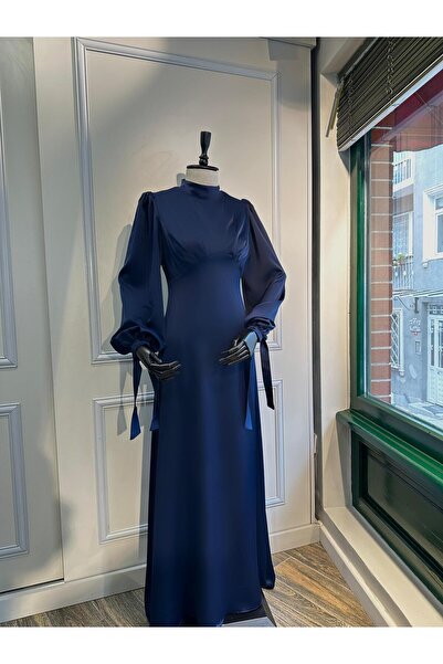 Guer Fashion Alya Balon Kol Tesettür Abiye Lacivert